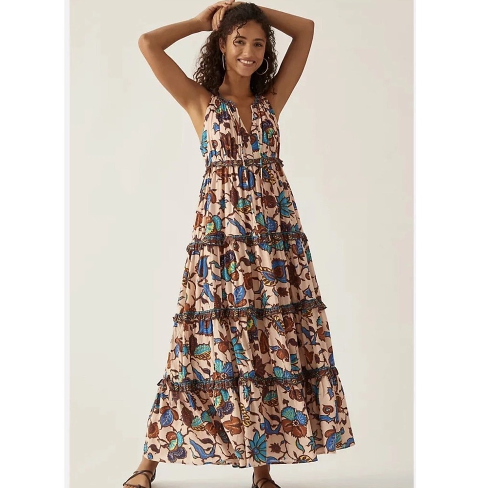 Love The Label Floral Print Maxi Dress Sleeveless Halter Neck Boho Dress size S